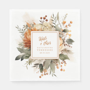 Weelderig gebrande Oranje Herfst Bloemen & groen p Servet