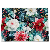 Weelderig gekleurde kerstbloem groot cadeauzakje (Voorkant)