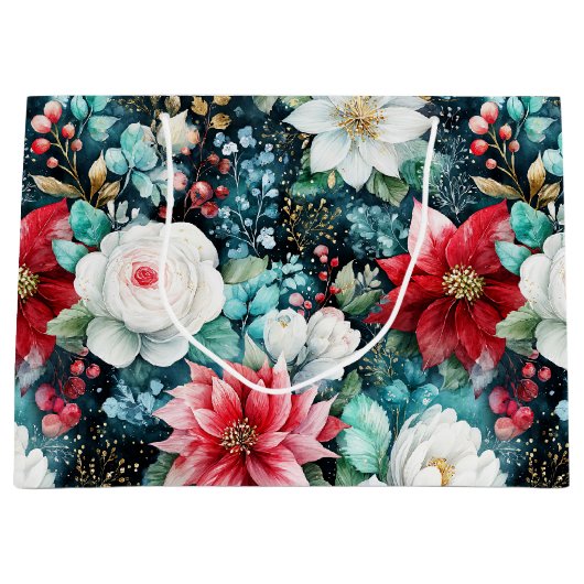 Weelderig gekleurde kerstbloem groot cadeauzakje (Voorkant)