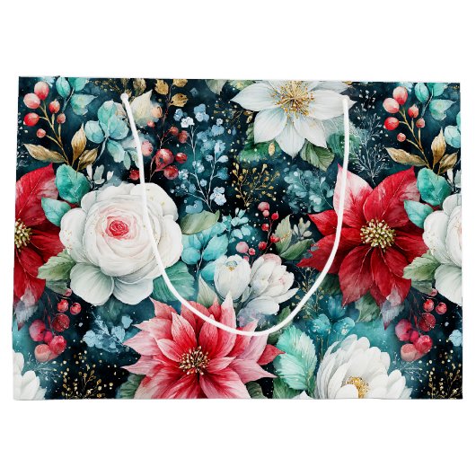 Weelderig gekleurde kerstbloem groot cadeauzakje (Achterkant)