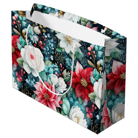 Weelderig gekleurde kerstbloem groot cadeauzakje (Achterkant Gekanteld)