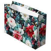 Weelderig gekleurde kerstbloem groot cadeauzakje (Voorkant Gekanteld)