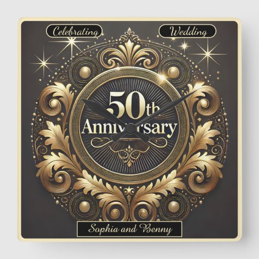 Weelderig Goud: 50ste Jubileum Meesterwerk Vierkante Klok (Voorkant)