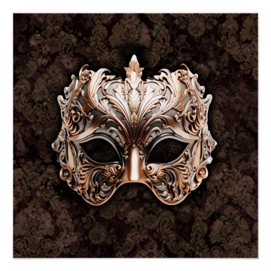 Weelderig goud-zilver uitgewerkte bladmasker perfect poster (Voorkant)