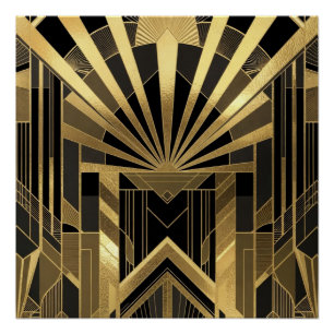 Weelderig Goud & Zwarte Zonneburst Architecturaal Perfect Poster