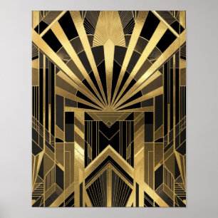 Weelderig Goud & Zwarte Zonneburst Architecturaal Poster