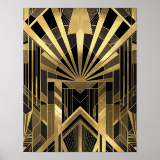 Weelderig Goud & Zwarte Zonneburst Architecturaal  Poster