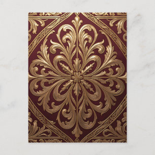 Weelderig Gouden Acanthus Patroon Diep Rode Barok Briefkaart