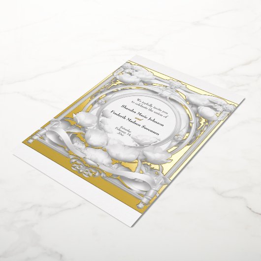 Weelderig gouden bloemenmotief, bruiloft Folie uit Folie Uitnodiging (Gedraaid)