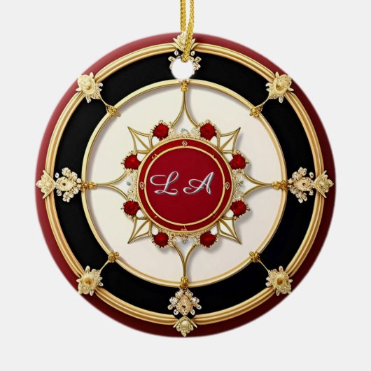 Weelderig Gouden Bloemmotief Keramisch Ornament (Voorkant)