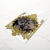 Weelderig gouden motief met foto, bruiloft, folie uitnodiging (Gedraaid)