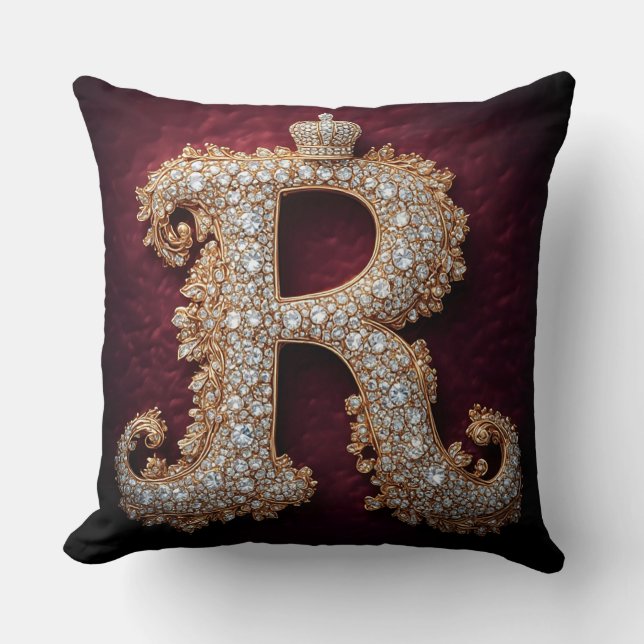 Weelderig gouden 'R' versierd met diamanten Kussen (Voorkant)