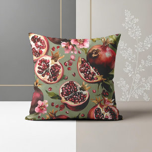 Weelderig granaatappel fruit- en bloemenpatroon kussen