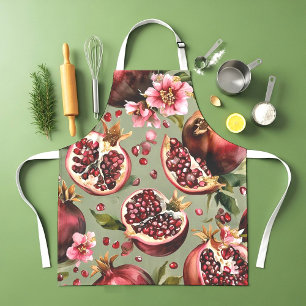 Weelderig granaatappel fruit- en bloemenpatroon schort
