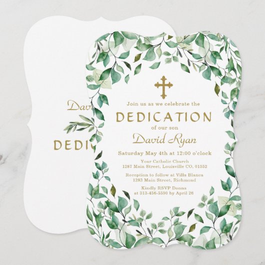 Weelderig groen bladwerk omlijst gouden jongenswij kaart (Voorkant / Achterkant)