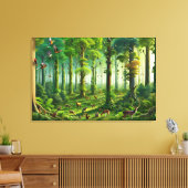 Weelderig groen bos met Schattigee vogels en diere Canvas Afdruk (Insitu (Woonkamer))