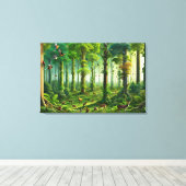 Weelderig groen bos met Schattigee vogels en diere Canvas Afdruk (Insitu (Houten vloer))