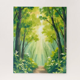 Weelderig groen bos | Natuur landschap aquarel Legpuzzel
