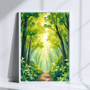 Weelderig groen bos   Natuur landschap waterverf Poster