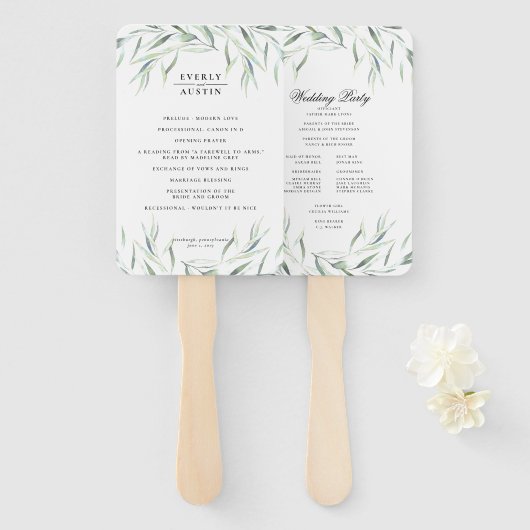 weelderig groen bruiloft programma fan handwaaier (Voorkant en achterkant)