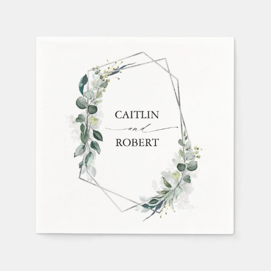 weelderig groen en Eucalyptus Foliage Geometrisch Servet (Voorkant)