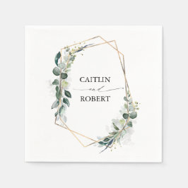 weelderig groen en Eucalyptus Foliage Geometrisch Servet