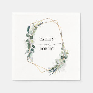 weelderig groen en Eucalyptus Foliage Geometrisch Servet