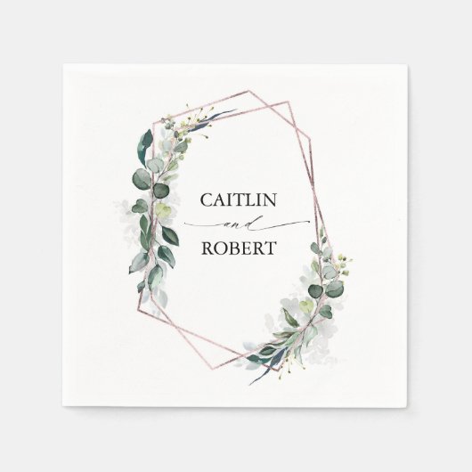 weelderig groen en Eucalyptus Foliage Geometrisch Servet (Voorkant)