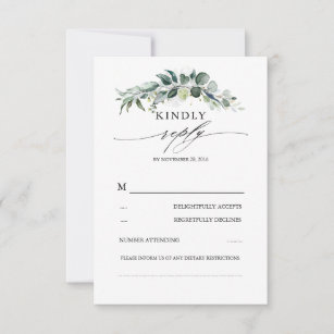 weelderig groen en eucalyptus loof bruiloft RSVP kaartje