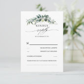 weelderig groen en eucalyptus loof bruiloft RSVP kaartje (Staand voorkant)