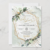 Weelderig groen eucalyptus en faux gouden baby sho kaart (Voorkant)