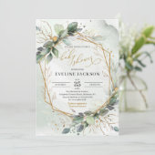 Weelderig groen eucalyptus en faux gouden baby sho kaart (Staand voorkant)