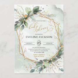 Weelderig groen eucalyptus en faux gouden baby sho kaart