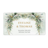 Weelderig groen gebladerte gouden lijst bruiloft etiket (Voorkant)