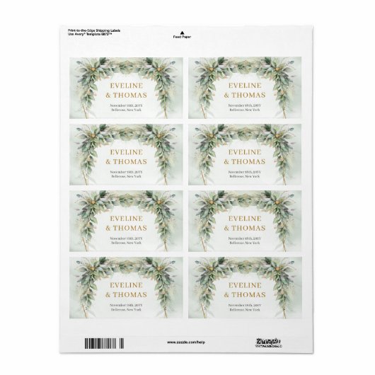 Weelderig groen gebladerte gouden lijst bruiloft etiket (Full Sheet)