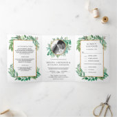 weelderig groen laat gouden Lijst alles in één bru Drieluik Uitnodiging (Binnen)