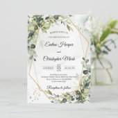 Weelderig groen loof goud geometrisch lijst bruilo kaart (Staand voorkant)