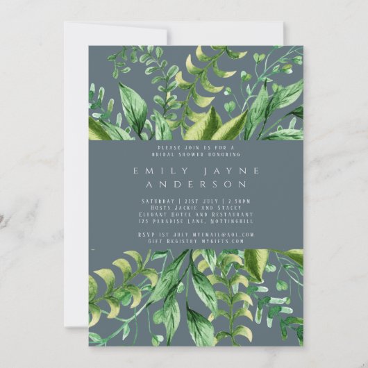 Weelderig groen staalblauw bruidsfeest modern kaart (Voorkant)