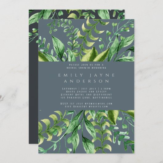 Weelderig groen staalblauw bruidsfeest modern kaart (Voorkant / Achterkant)