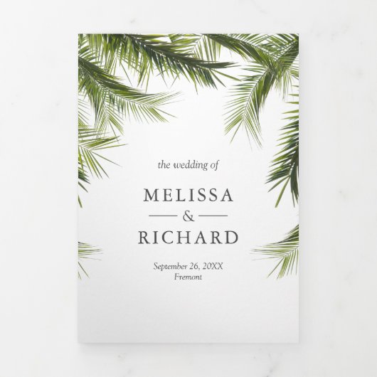 Weelderig groen tropisch landschap Palm Tree Weddi Drieluik Uitnodiging (Cover)