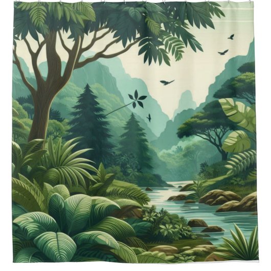 Weelderig groen vallei landschap Douchegordijn (Voorkant)