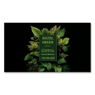 Weelderig groen varenloof zwart modern botanisch magnetisch visitekaartje