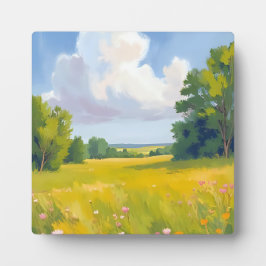 Weelderig groen weilandschilderij van de natuur fotoplaat