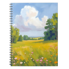 Weelderig groen weilandschilderij van de natuur notitieboek