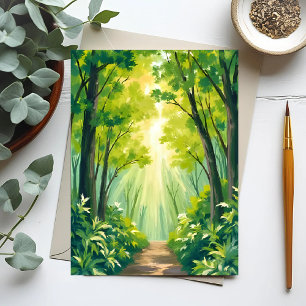 Weelderig Groen Woud Natuur Landschap Waterverf Briefkaart