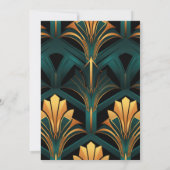 Weelderig groene en gouden Art Deco bruiloft Kaart (Achterkant)