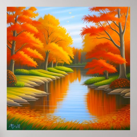 Weelderig herfstloof in een rustig landschap poster (Voorkant)