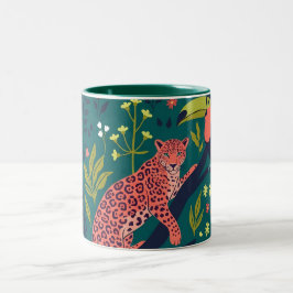 Weelderig Jungle Dierenpatroon Tweekleurige Koffiemok