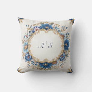 Weelderig Koninklijk Blauw Gouden Rococo Bloem Ron Kussen