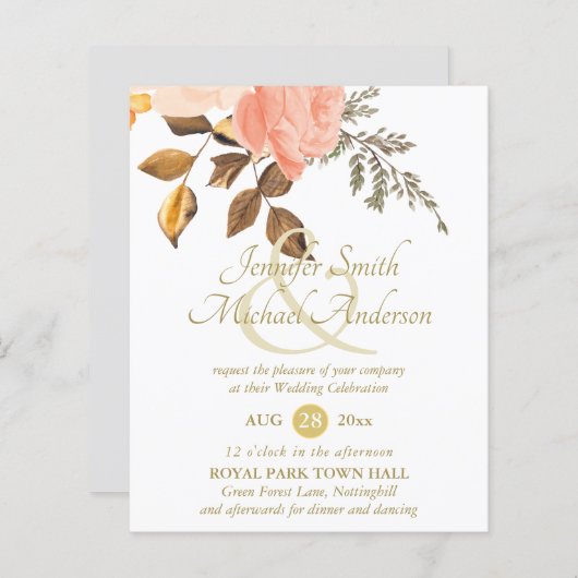 Weelderig koraalgouden bloemboeket huwelijksbloem (Voorkant / Achterkant)